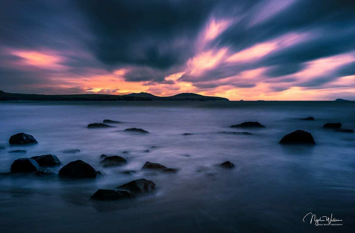 Long exposure blue hour Seascape Photograph at the stunning Whitesands beach in St Davids, Pembrokeshire by Nigel Waters Photography