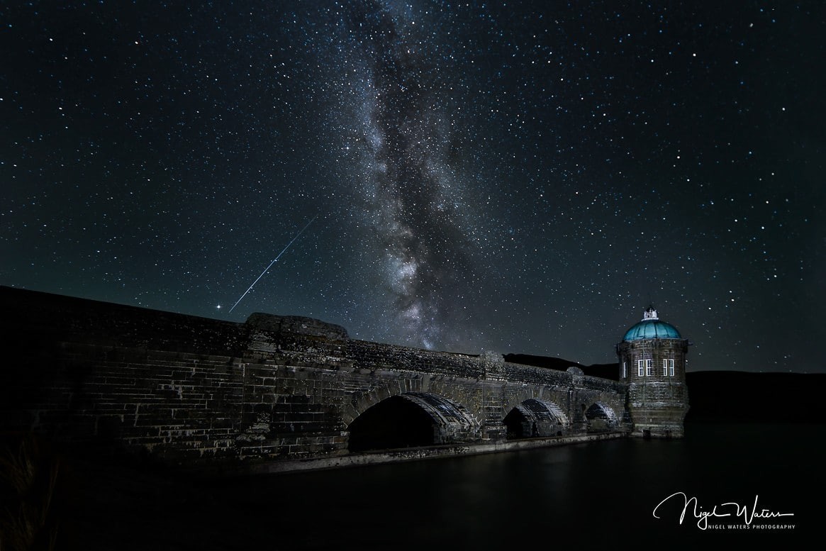 A Meteor and the Milky Way Craig Goch Dam at Elan Valley Wales