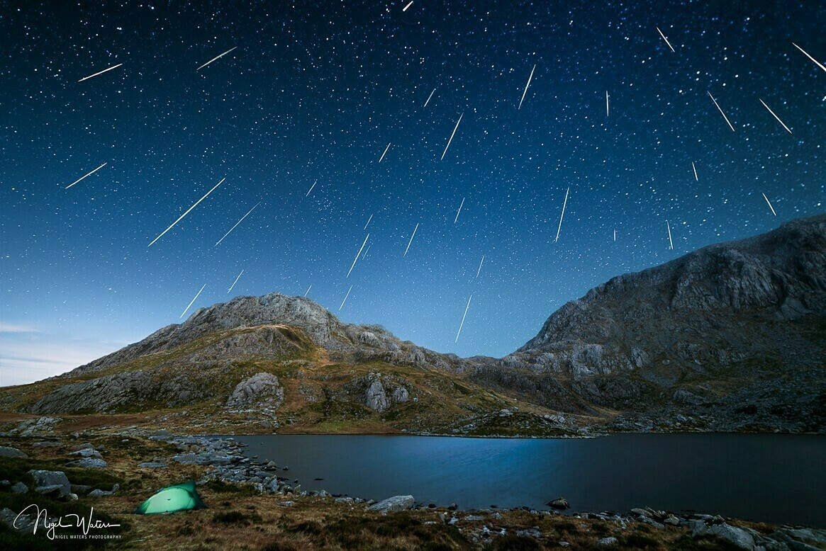 Geminid meteor shower over Tryfan Snowdonia Wales