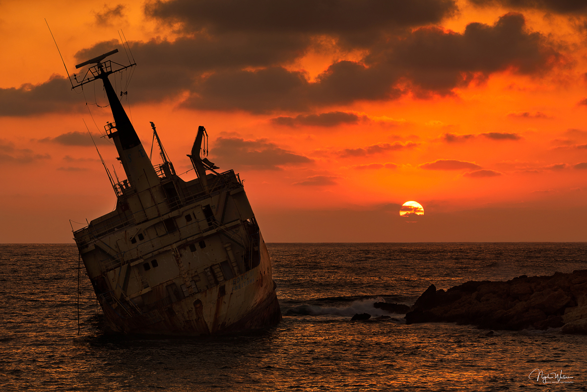 Edro III Shipwreck with a fiery Sunset